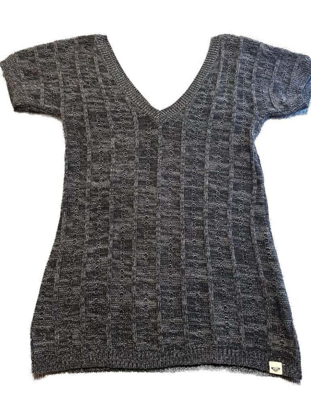 Roxy Short Sleeve V-Neck Cable Knit Sweater Surf Skate Whimsigoth Casual Indie